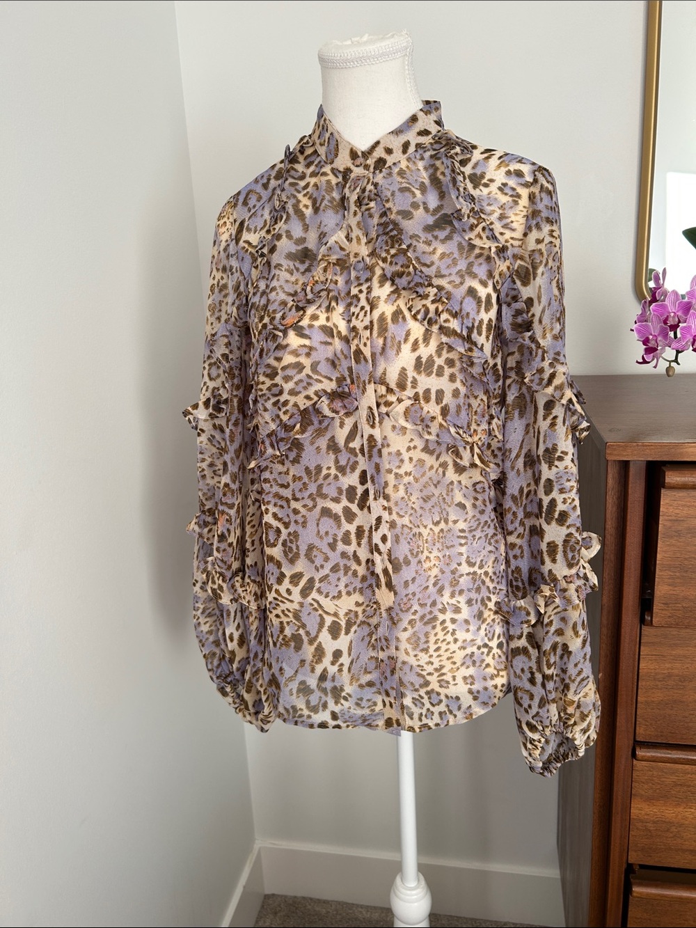Bardot for Revolve Rumi sheer Leopard-Print Blouse in Lavender and Cream